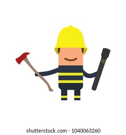 Firefighter holding an axe and a lantern, vector illustration design. Firefighting collection.