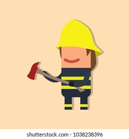 Firefighter holding an axe, vector illustration design. Firefighting collection.