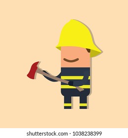 Firefighter holding an axe, vector illustration design. Firefighting collection.