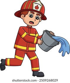 Firefighter Holding Bucket of Water Clipart