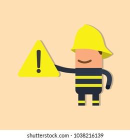 Firefighter holding a caution signal, vector illustration design. Firefighting collection.
