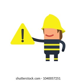 Firefighter holding a caution signal, vector illustration design. Firefighting collection.