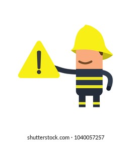 Firefighter holding a caution signal, vector illustration design. Firefighting collection.