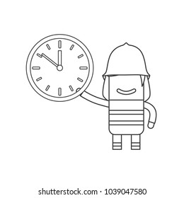 Firefighter holding a clock, vector illustration design. Firefighting collection.