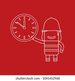 Firefighter holding a clock, vector illustration design. Firefighting collection.
