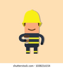 Firefighter holding a coffee, vector illustration design. Firefighting collection.