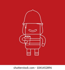 Firefighter holding a coffee, vector illustration design. Firefighting collection.
