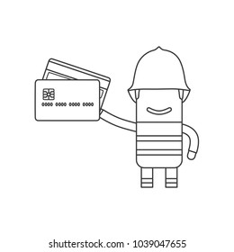 Firefighter holding a credit card, vector illustration design. Firefighting collection.