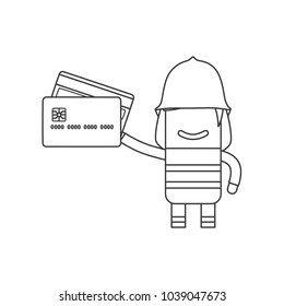 Firefighter holding a credit card, vector illustration design. Firefighting collection.