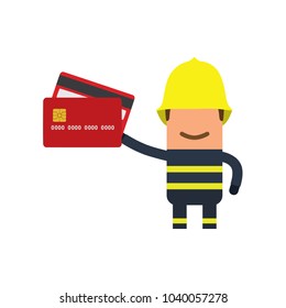 Firefighter holding a credit card, vector illustration design. Firefighting collection.