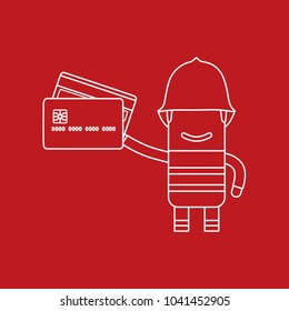 Firefighter holding a credit card, vector illustration design. Firefighting collection.