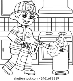 Firefighter Holding a Fire Extinguisher Coloring