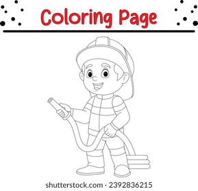 firefighter holding fire hose coloring page