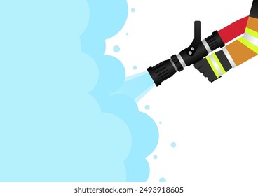 Firefighter Holding Fire Hose Nozzle to  Spraying Water. Vector Illustration. 