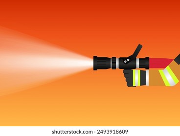 Firefighter Holding Fire Hose Nozzle to  Spraying Water. Vector Illustration. 