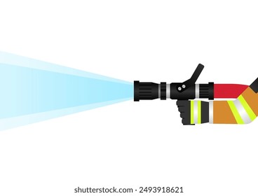 Firefighter Holding Fire Hose Nozzle to  Spraying Water. Vector Illustration. 