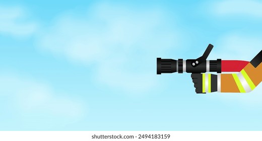 Firefighter Holding Fire Hose Nozzle. Vector Illustration. 