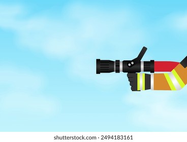 Firefighter Holding Fire Hose Nozzle. Vector Illustration. 