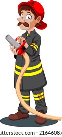 Firefighter holding fire hose white background