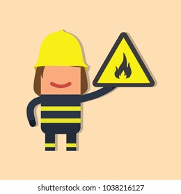 Firefighter holding a fire signal, vector illustration design. Firefighting collection.