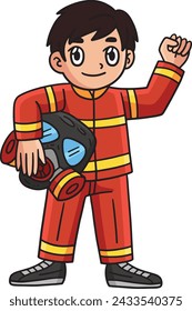 Firefighter Holding Gas Mask Cartoon Clipart 