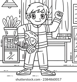 Firefighter Holding Gas Mask Coloring Page 