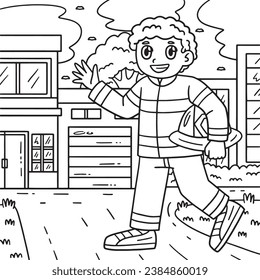 Firefighter Holding Hard Hat Coloring Page 