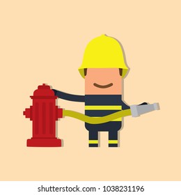 Firefighter holding a hose, vector illustration design. Firefighting collection.