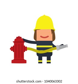 Firefighter holding a hose, vector illustration design. Firefighting collection.