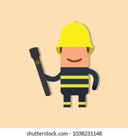 Firefighter holding a lantern, vector illustration design. Firefighting collection.