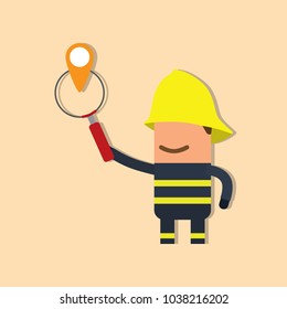 Firefighter holding a magnifying glass, vector illustration design. Firefighting collection.