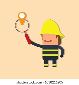 Firefighter holding a magnifying glass, vector illustration design. Firefighting collection.