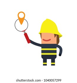 Firefighter holding a magnifying glass, vector illustration design. Firefighting collection.