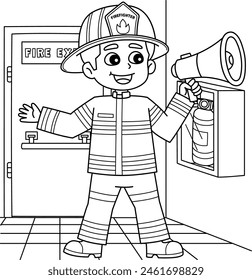 Firefighter Holding a Megaphone Coloring Page 