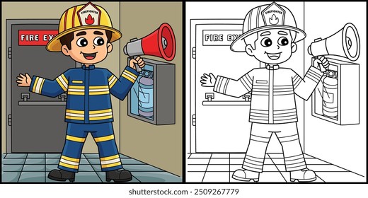 Firefighter Holding a Megaphone Illustration