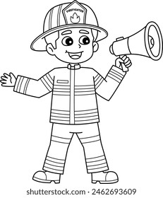 Firefighter Holding a Megaphone Isolated Coloring