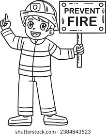 Firefighter Holding a Reminder Isolated Coloring 