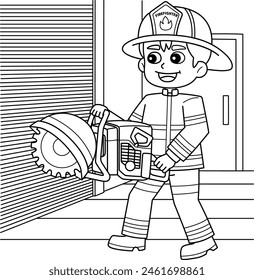 Firefighter Holding a Rescue Saw Coloring Page 