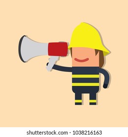 Firefighter holding a speaker, vector illustration design. Firefighting collection.