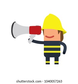 Firefighter holding a speaker, vector illustration design. Firefighting collection.