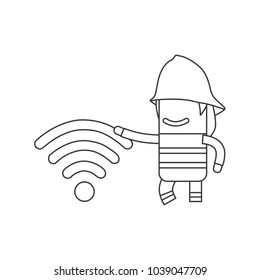 Firefighter holding a wifi sign, vector illustration design. Firefighting collection.