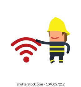 Firefighter holding a wifi sign, vector illustration design. Firefighting collection.