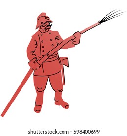 Firefighter with a hose sign. Vector Illustration. 