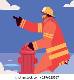firefighter with hydrant cartoon design