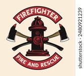Firefighter hydrant extinguisher fireman axe vintage logo