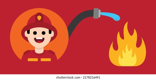 Firefighter icon. Fireman spray water into fire icon vector illustration.