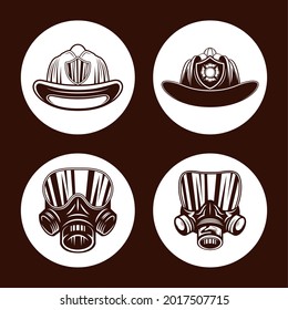 Firefighter icon group on brown background