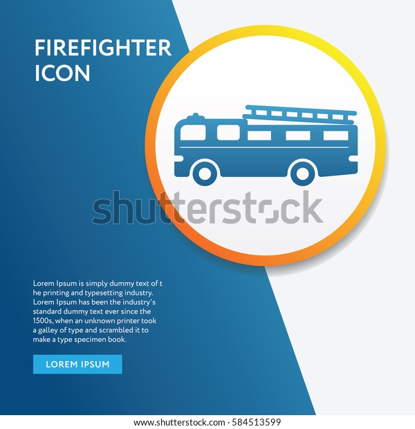 Firefighter Icon. Info Board Transportation\
Graphic Vector on Blue\
Background