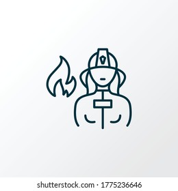 Firefighter icon line symbol. Premium quality isolated firewoman element in trendy style.