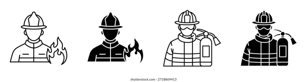 Ícone de bombeiro no pacote de estilo linear e clipart no fundo branco.